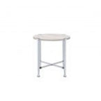 Chrome and White Oak Manufactured Wood and Metal Round End Table - 24-inch