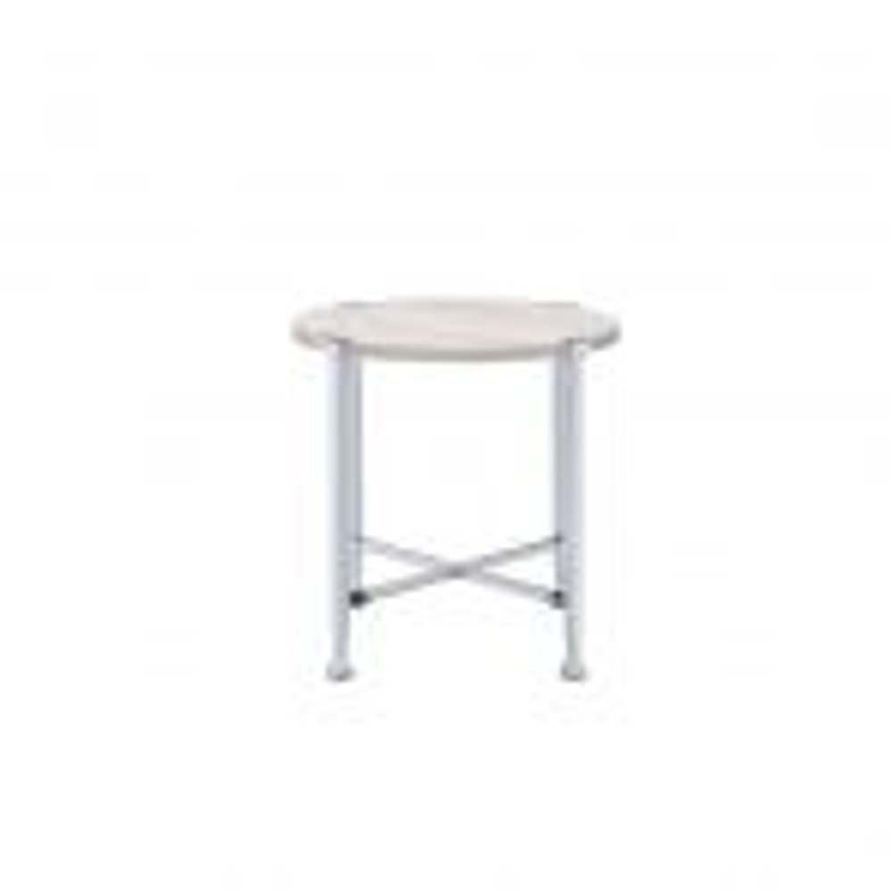 Chrome and White Oak Manufactured Wood and Metal Round End Table - 24-inch