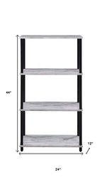 Antiqued White and Black Distressed Metal and Wood Four Tier Etagere Bookcase