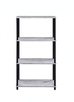 Antiqued White and Black Distressed Metal and Wood Four Tier Etagere Bookcase