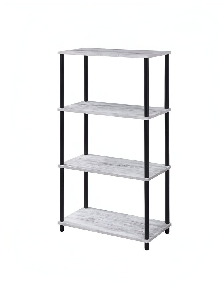 Antiqued White and Black Distressed Metal and Wood Four Tier Etagere Bookcase