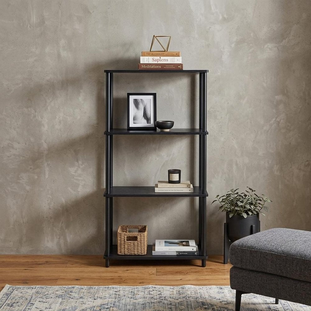 Black Metal and Wood Four Tier Etagere Bookcase - 44-inch