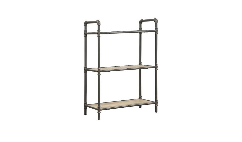 Antique Oak and Sandy Gray Metal Three Tier Standard Bookcase - 36-inch
