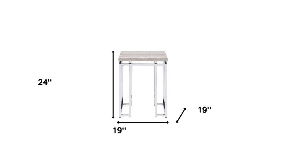 Chrome and Natural Oak Manufactured Wood and Metal Square End Table - 24-inch