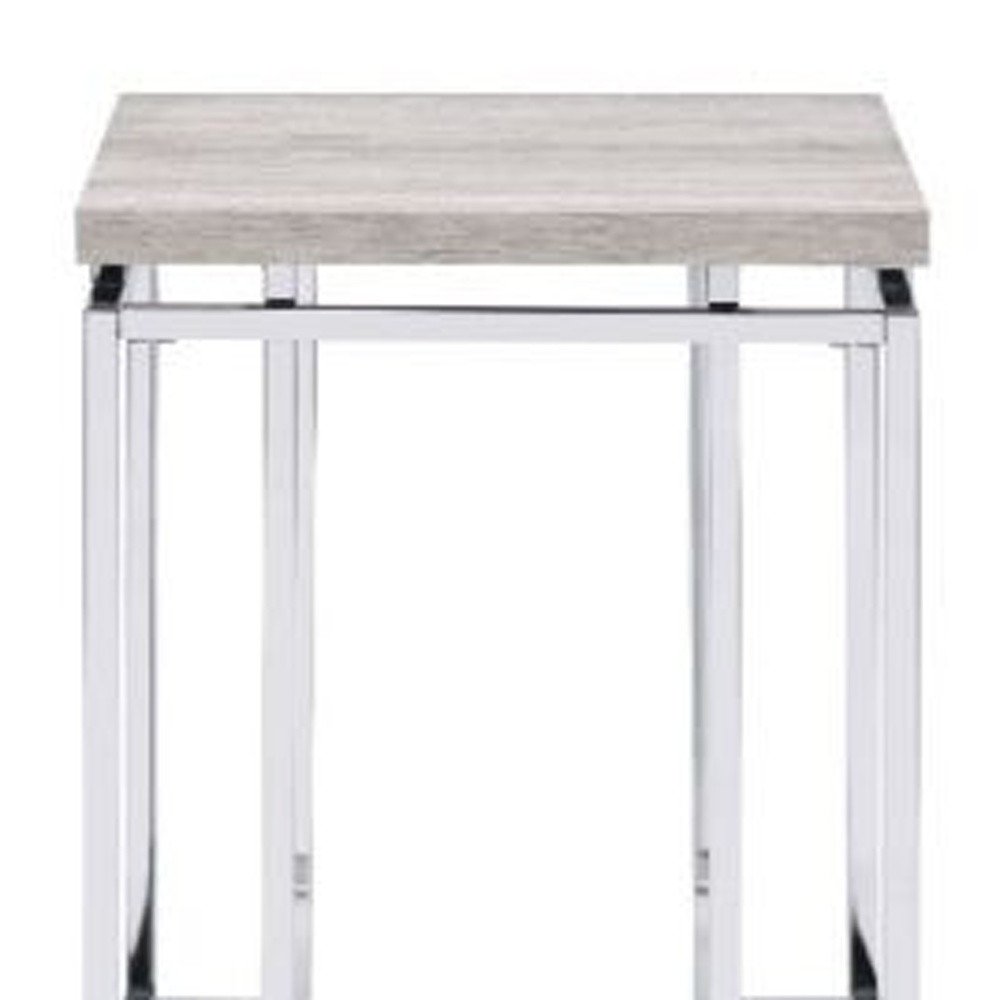 Chrome and Natural Oak Manufactured Wood and Metal Square End Table - 24-inch