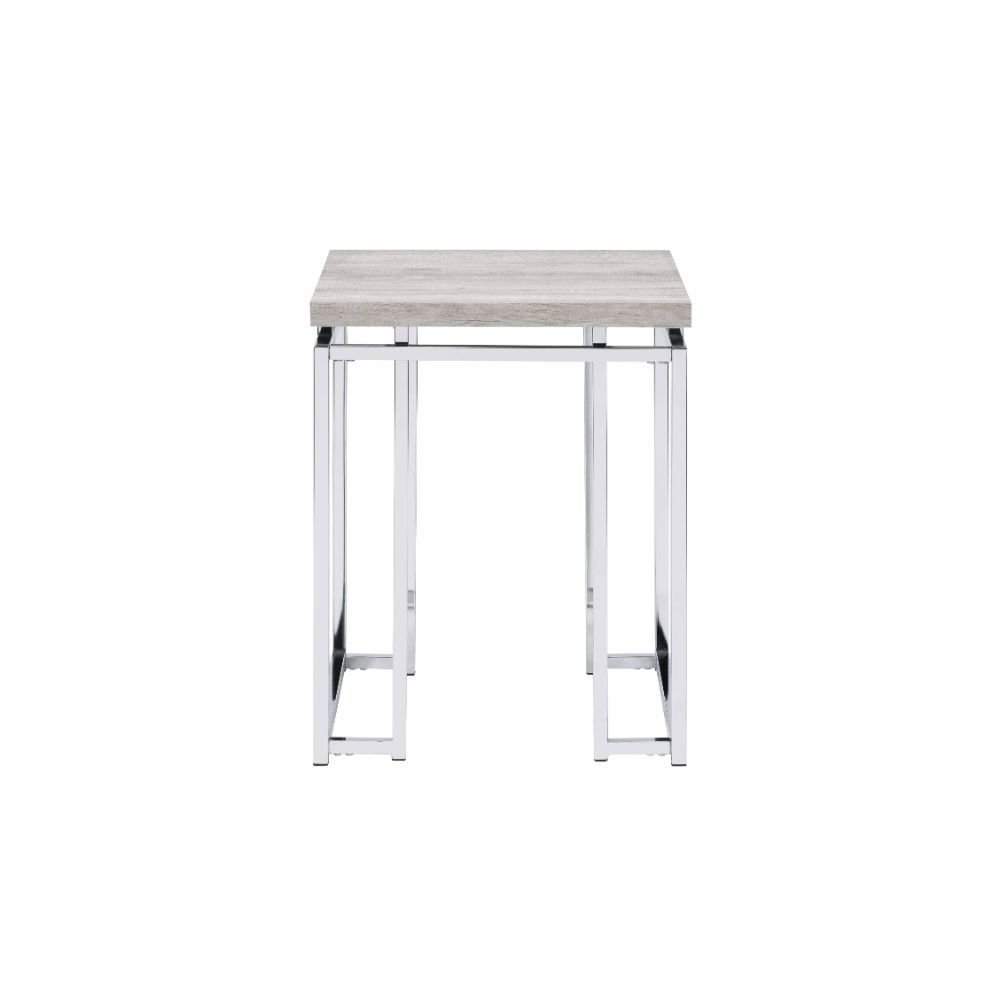 Chrome and Natural Oak Manufactured Wood and Metal Square End Table - 24-inch