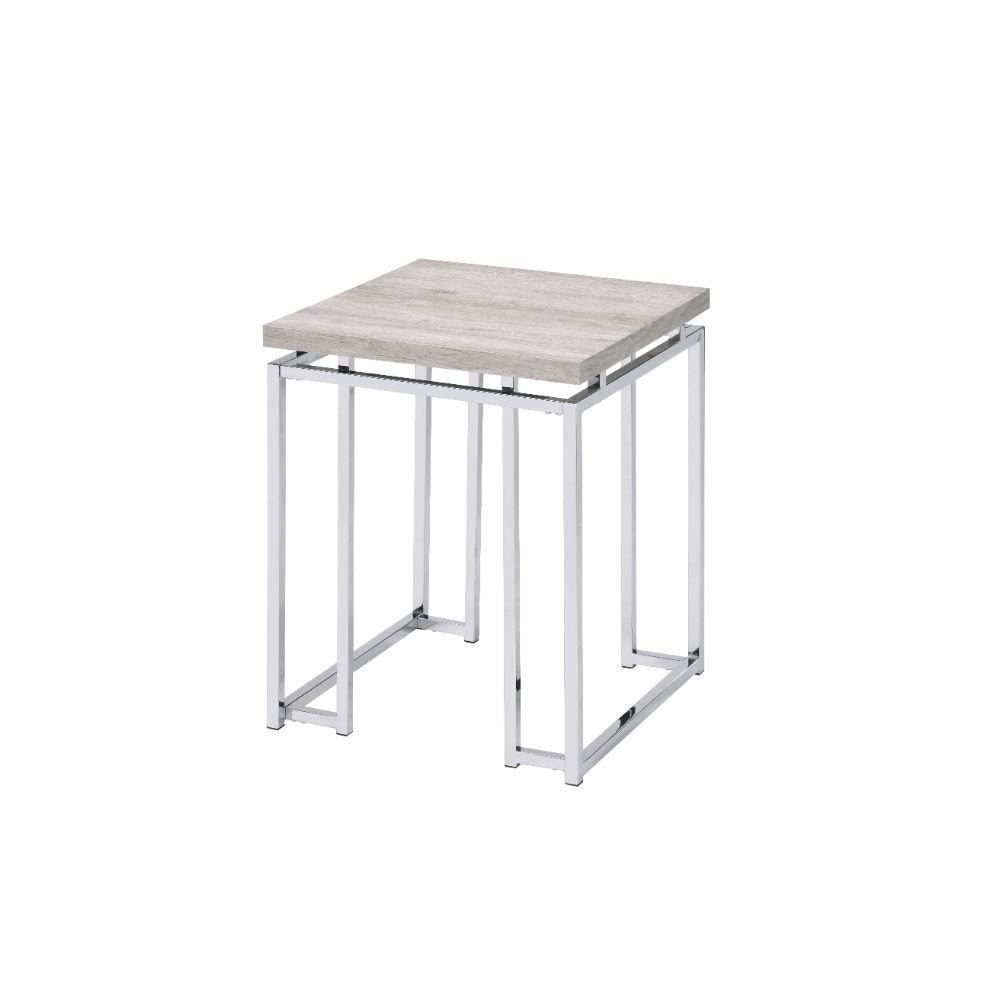 Chrome and Natural Oak Manufactured Wood and Metal Square End Table - 24-inch