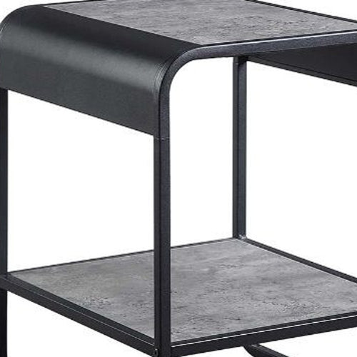 Black and Concrete Gray Manufactured Wood and Metal Rectangular End Table with Shelf