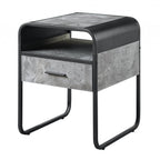 Black and Gray Wood and Metal Square End Table with Drawer and Shelf - 22-inch