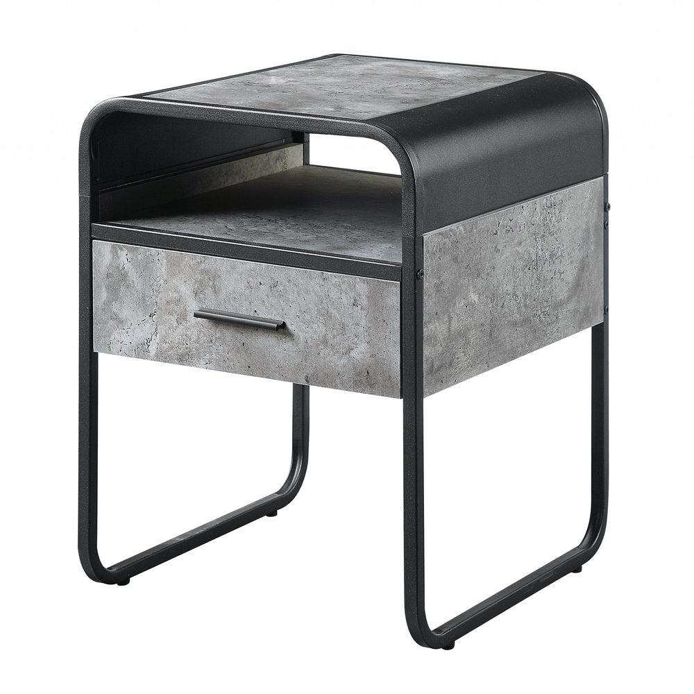 Black and Gray Wood and Metal Square End Table with Drawer and Shelf - 22-inch