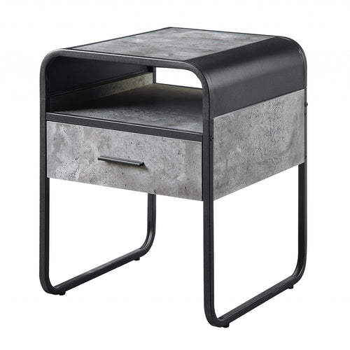 Black and Gray Wood and Metal Square End Table with Drawer and Shelf - 22-inch