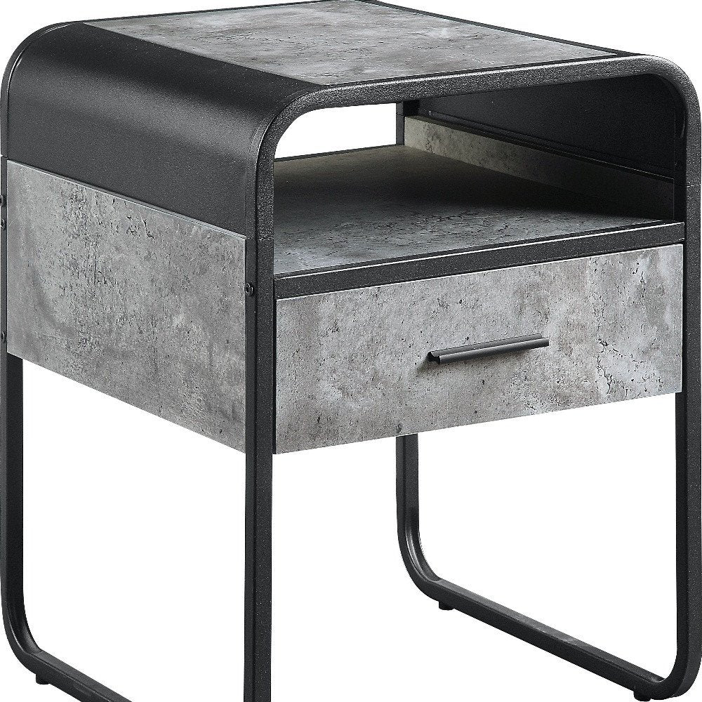 Black and Gray Wood and Metal Square End Table with Drawer and Shelf - 22-inch