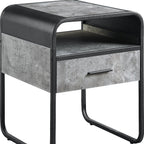Black and Gray Wood and Metal Square End Table with Drawer and Shelf - 22-inch
