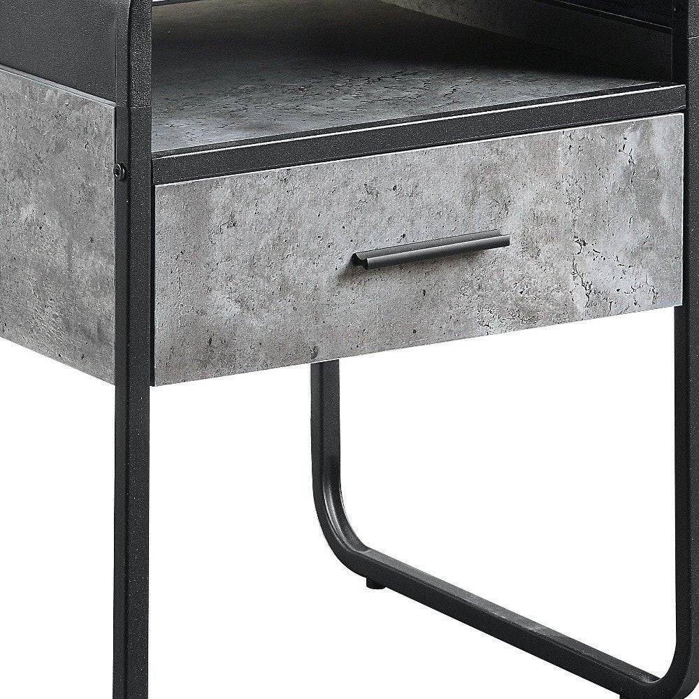 Black and Gray Wood and Metal Square End Table with Drawer and Shelf - 22-inch