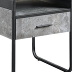Black and Gray Wood and Metal Square End Table with Drawer and Shelf - 22-inch