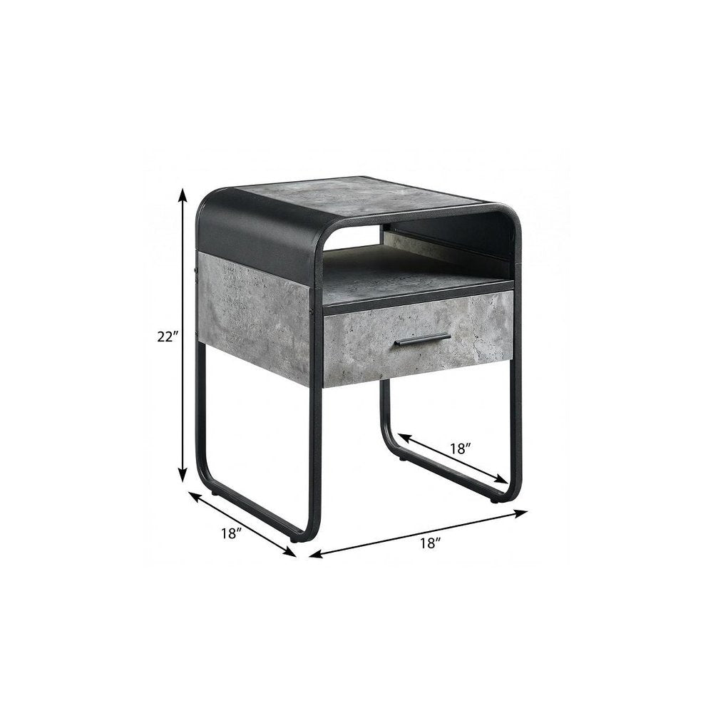 Black and Gray Wood and Metal Square End Table with Drawer and Shelf - 22-inch