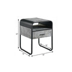 Black and Gray Wood and Metal Square End Table with Drawer and Shelf - 22-inch