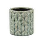 Green Geometric Ceramic Indoor Outdoor Round Pot Planter - 6-inch