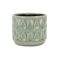 Green Geometric Ceramic Indoor Outdoor Round Pot Planter - 7-inch