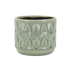 Green Geometric Ceramic Indoor Outdoor Round Pot Planter - 7-inch