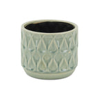 Green Geometric Ceramic Indoor Outdoor Round Pot Planter - 7-inch