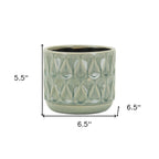 Green Geometric Ceramic Indoor Outdoor Round Pot Planter - 7-inch