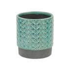 Turquoise Geometric Ceramic Indoor Outdoor Round Pot Planter - 6-inch