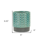 Turquoise Geometric Ceramic Indoor Outdoor Round Pot Planter - 6-inch
