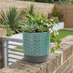 Turquoise Geometric Ceramic Indoor Outdoor Round Pot Planter - 6-inch