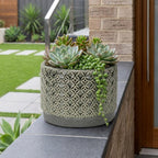 Gray Geometric Ceramic Indoor Outdoor Round Pot Planter - 7-inch