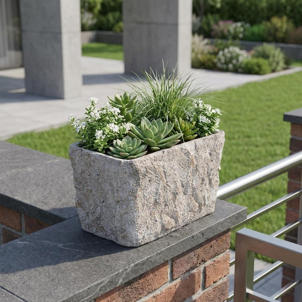 Gray Speckle Glaze Cement Indoor Outdoor Rectangular Pot Planter - 9-inch