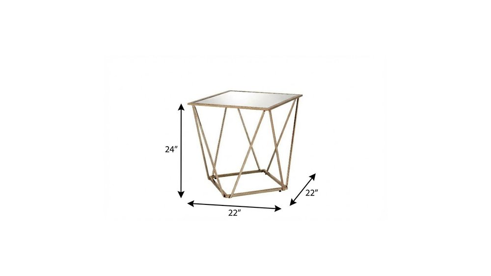Champagne and Silver Glass and Metal Square Mirrored End Table - 24-inch