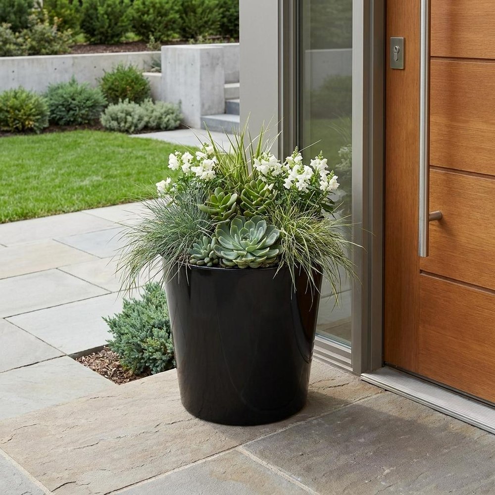 Black Recycled Plastic Indoor Outdoor Round Pot Planter - 11-inch