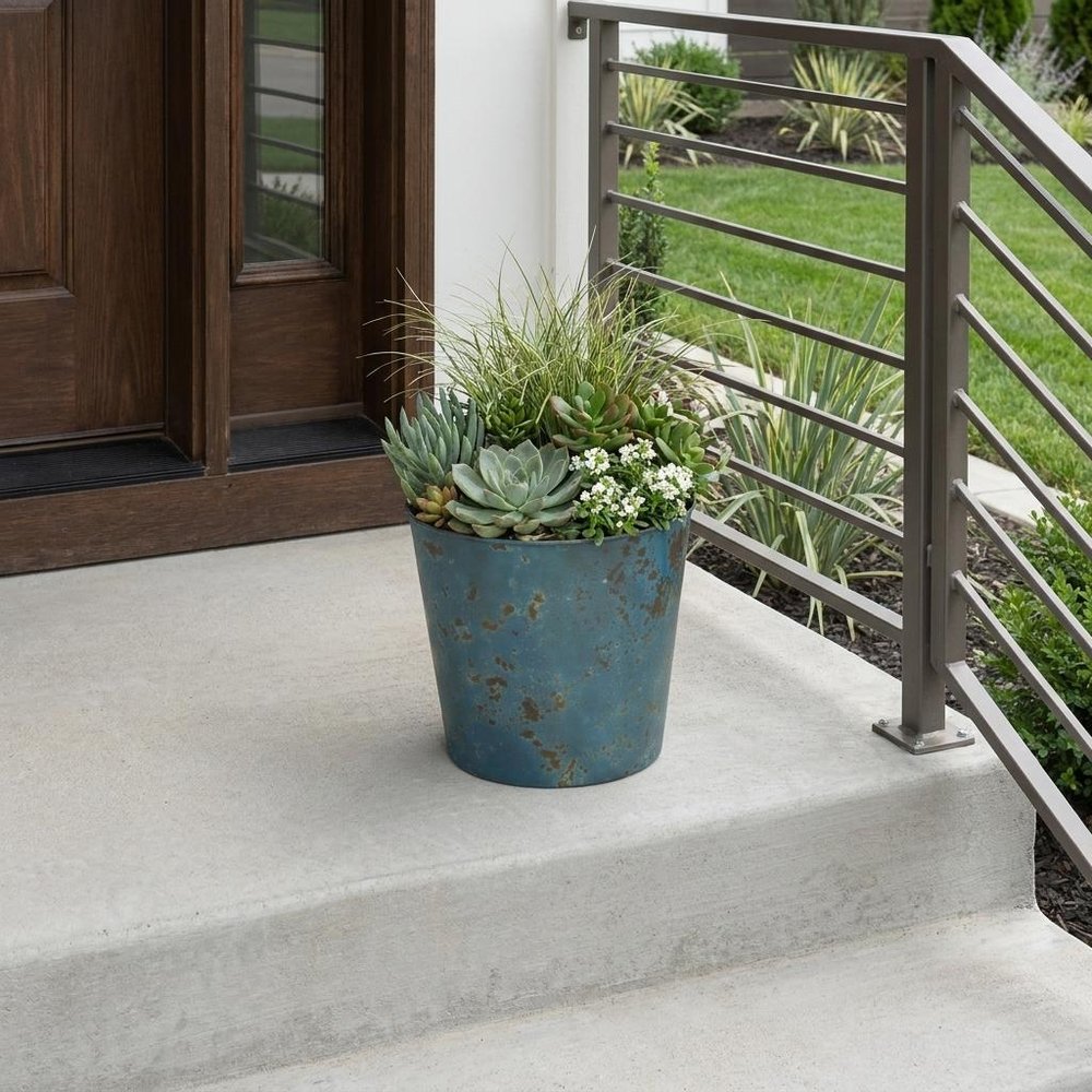 Blue Recycled Plastic Indoor Outdoor Round Pot Planter - 9-inch