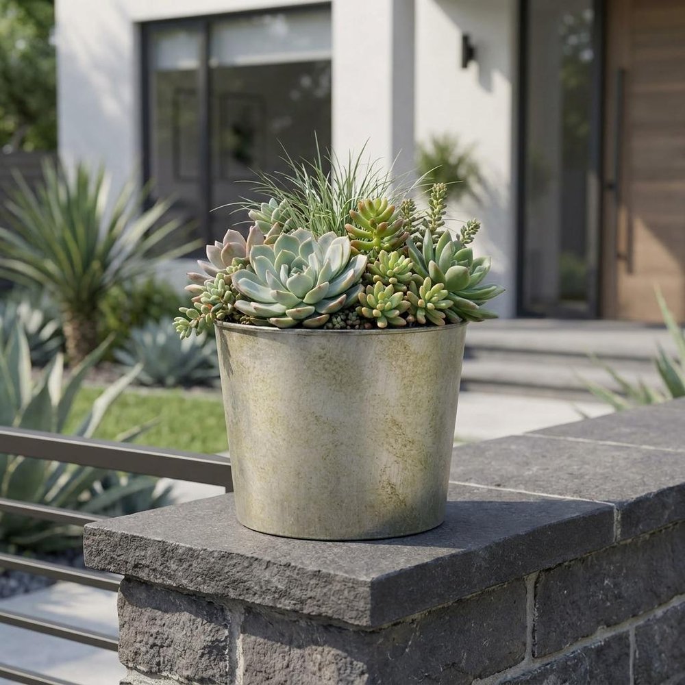 Gray Recycled Plastic Indoor Outdoor Round Pot Planter - 7-inch