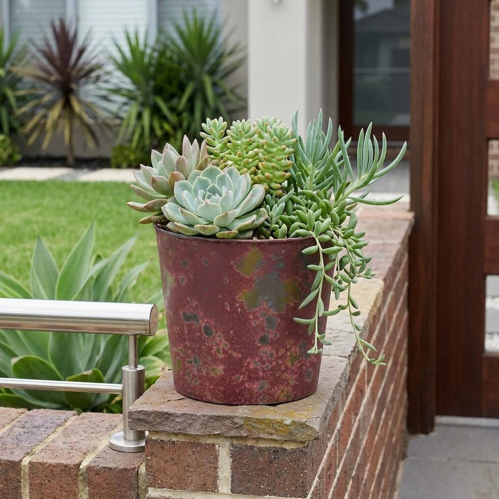 Red Recycled Plastic Indoor Outdoor Round Pot Planter - 7-inch
