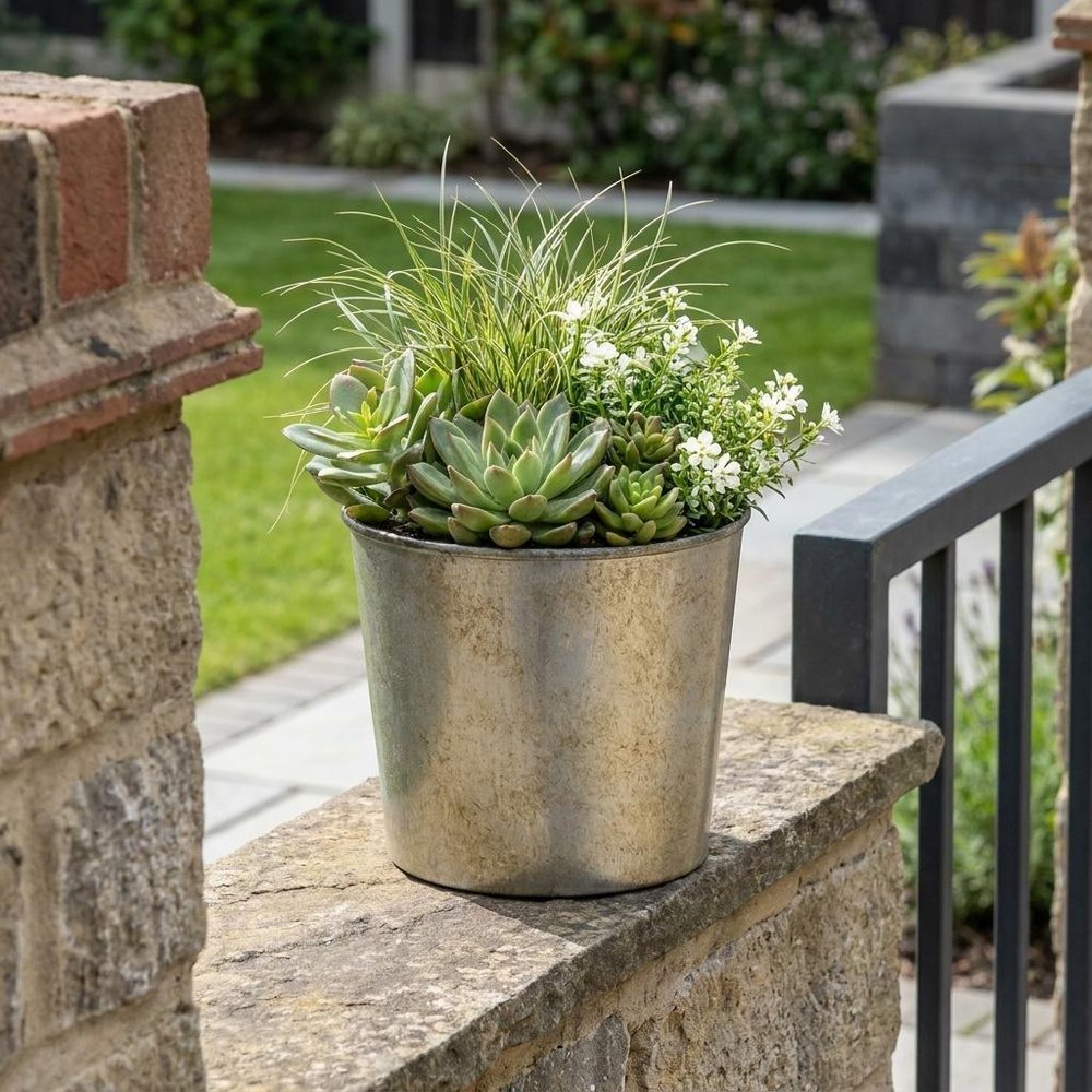 Gray Recycled Plastic Indoor Outdoor Round Pot Planter - 6-inch