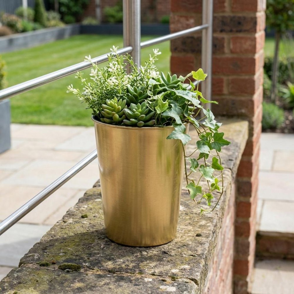 Gold Recycled Plastic Indoor Outdoor Round Pot Planter - 5-inch
