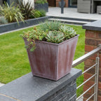 Brown and Off White Textural Tone On Tone Recycled Plastic Indoor Outdoor Square Pot Planter