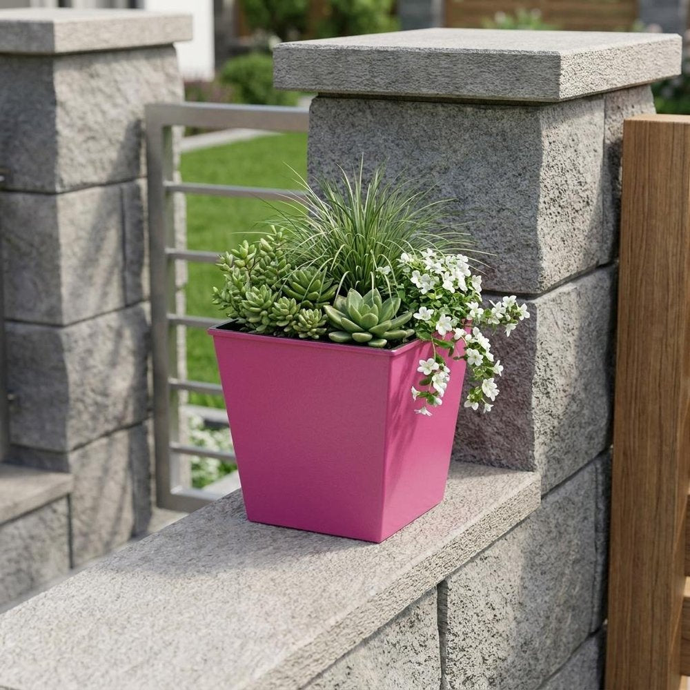 Hot Pink Recycled Plastic Indoor Outdoor Square Pot Planter - 5-inch