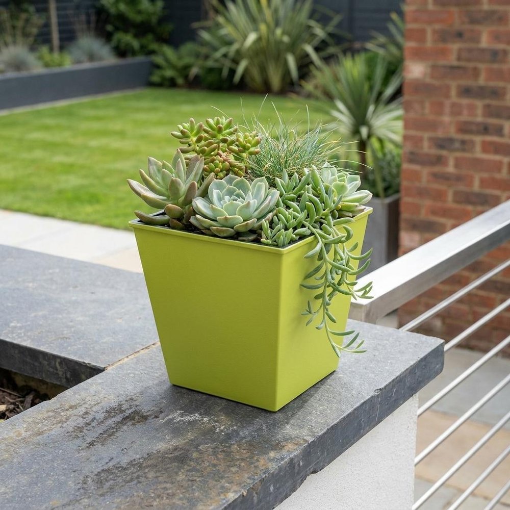 Lime Green Recycled Plastic Indoor Outdoor Square Pot Planter - 5-inch