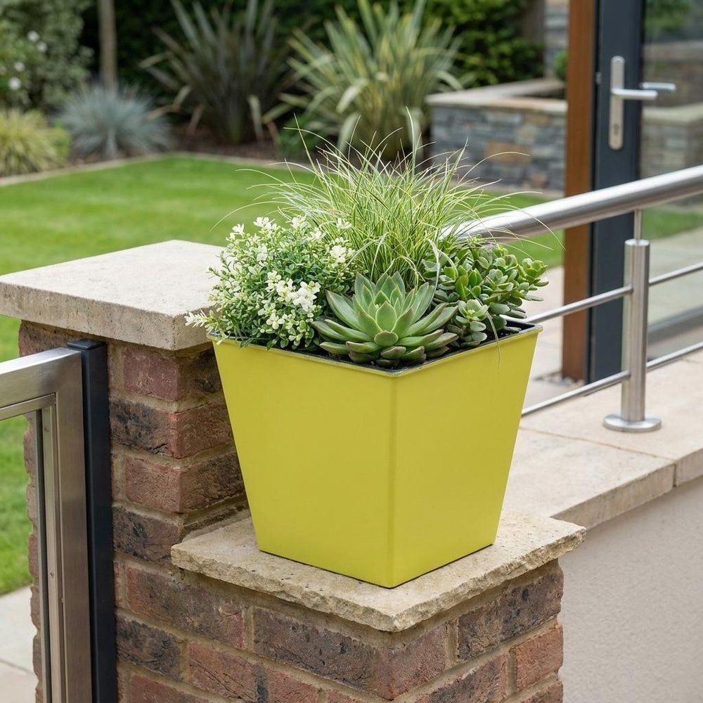Yellow Recycled Plastic Indoor Outdoor Square Pot Planter - 5-inch
