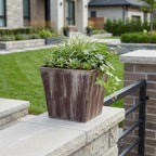 Brown and Ivory Textural Tone On Tone Recycled Plastic Indoor Outdoor Square Pot Planter