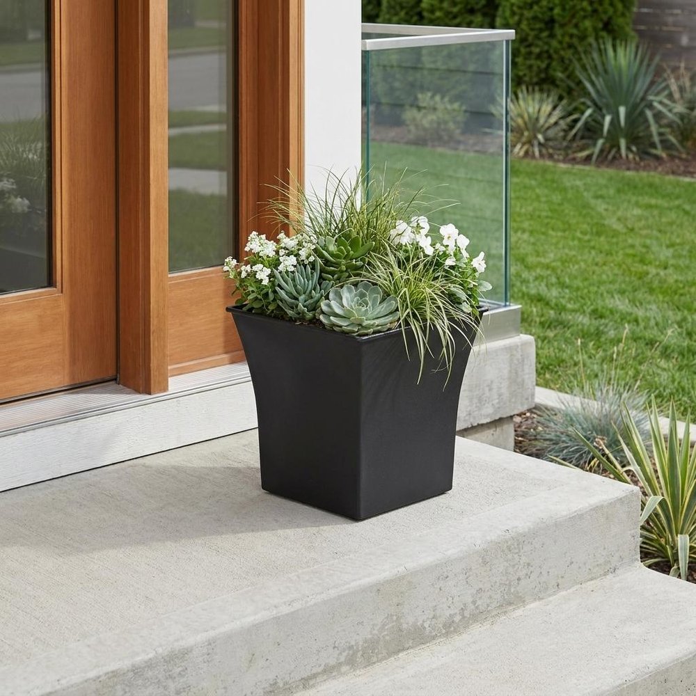 Black Recycled Plastic Indoor Outdoor Square Pot Planter - 7-inch