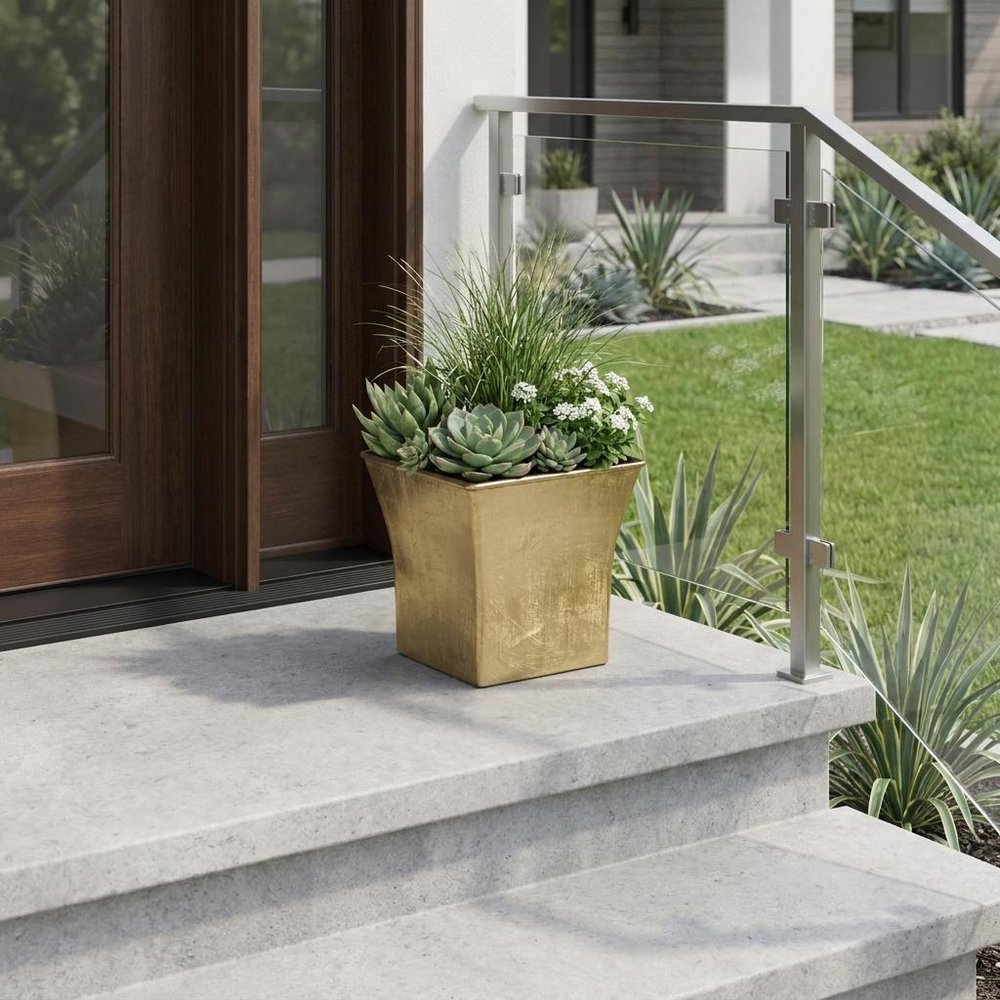 Gold Recycled Plastic Indoor Outdoor Square Pot Planter - 7-inch