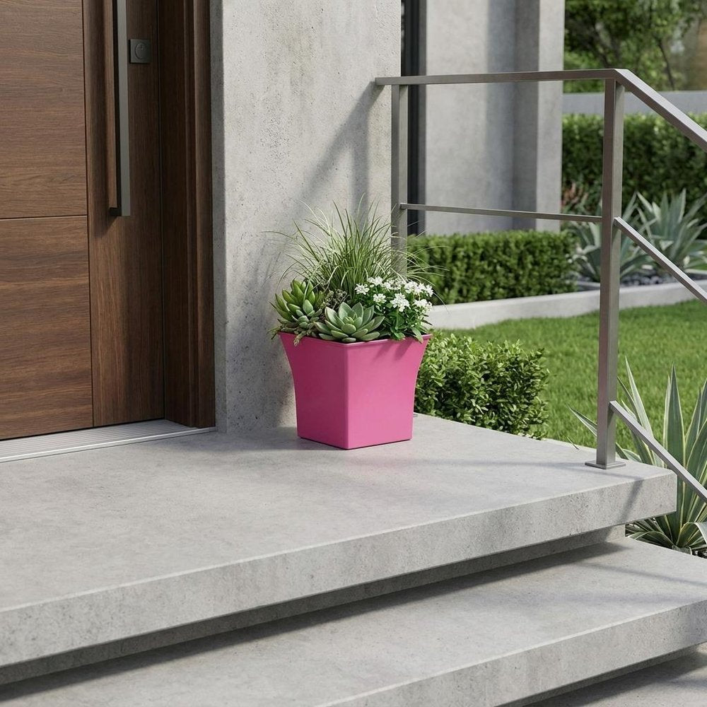Hot Pink Recycled Plastic Indoor Outdoor Square Pot Planter - 7-inch