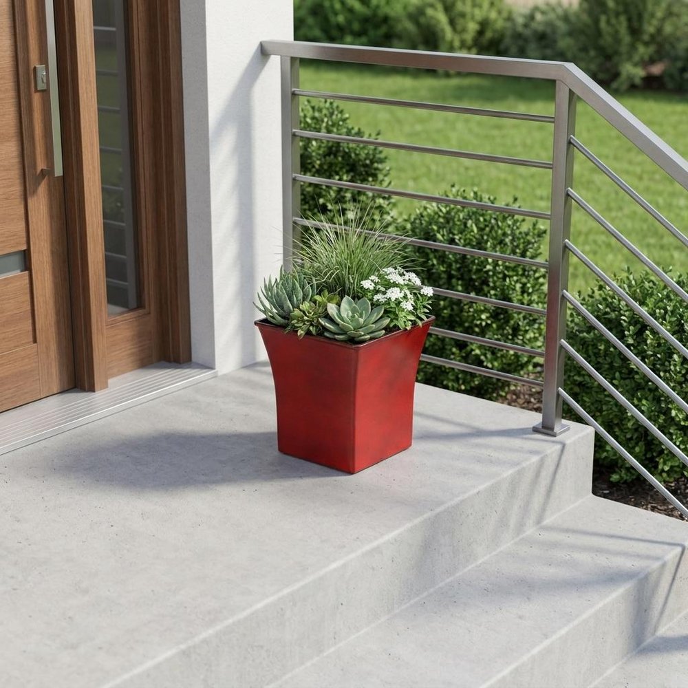 Red Recycled Plastic Indoor Outdoor Square Pot Planter - 7-inch