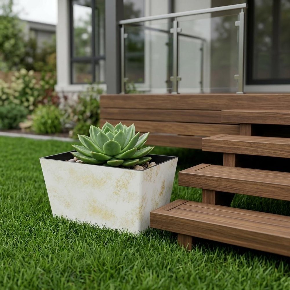 Cream Recycled Plastic Indoor Outdoor Rectangular Planter Box - 8-inch