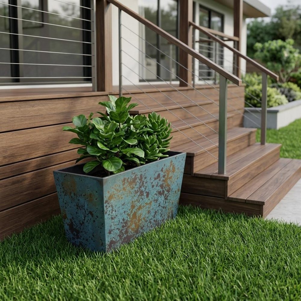 Blue Recycled Plastic Indoor Outdoor Rectangular Planter Box - 8-inch