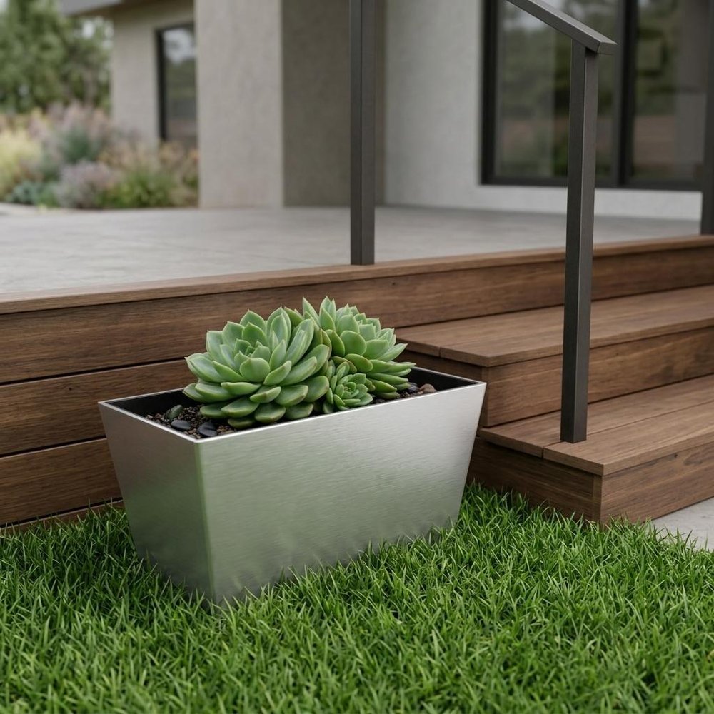 Silver Recycled Plastic Indoor Outdoor Rectangular Planter Box - 8-inch